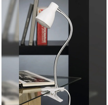 Lampe de bureau avec pince et bras flexible sur une table avec livre