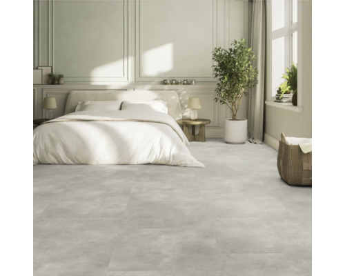 Chambre à coucher avec lit double et carrelage