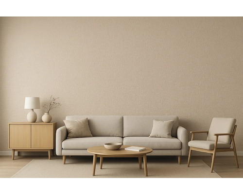 Wohnzimmer mit Sofa, Sessel, Tisch und Kommode