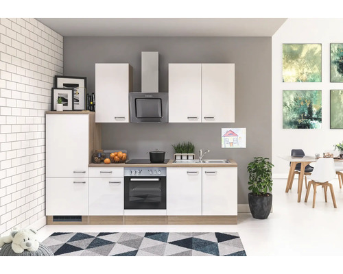 Cuisine complète Flex Well sans appareils Valero 270 cm blanc haute brillance démontée variante réversible 00009158 Cuisine complète Flex Well sans appareils Valero 270 cm blanc haute brillance démontée variante réversible 00009158
