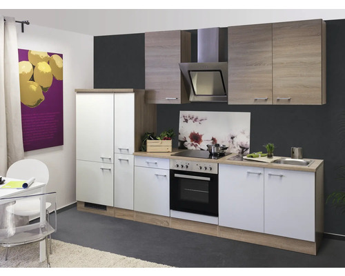 Cuisine complète Flex Well sans appareils Samoa 300 cm blanc sonoma chêne mat démontée variante réversible 00010065 Cuisine complète Flex Well sans appareils Samoa 300 cm blanc sonoma chêne mat démontée variante réversible 00010065