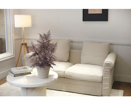 Scène avec canapé, lampadaire, table et plante en pot pour la décoration intérieure