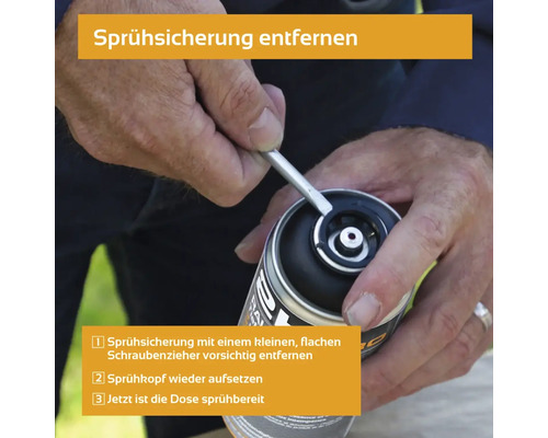 Entfernen der Sprühsicherung mit einem Schraubenzieher