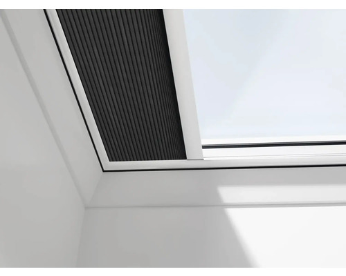 VELUX Dachfenster Wabenplissée graphitgrau mit weißem Alu- Rahmen elektronisch FMK 120120 1047KWL Dachfenster mit Verdunkelungsplissee