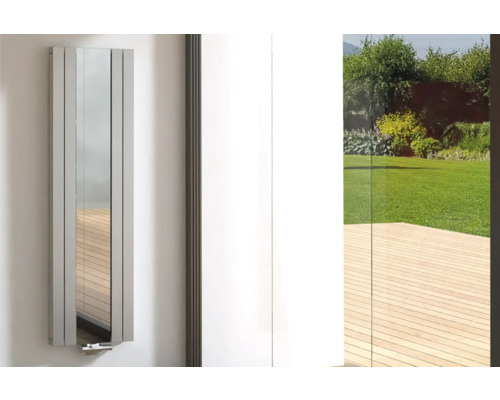 Rotheigner Designheizkörper MIRROR 1800 x 514 mm silber Anschluss Mittig unten Vertikaler Heizkörper mit Spiegel im Badezimmer