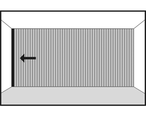 Illustration eines Holzschiebetürsystems mit Pfeil, der die Schieberichtung angibt