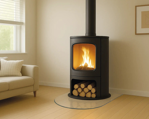 Poêle à bois avec bûches dans le salon