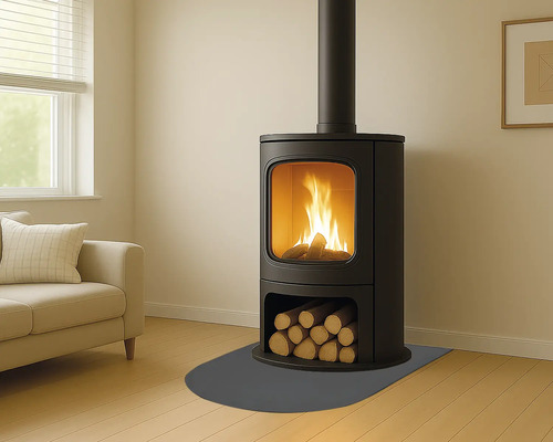 Poêle à bois avec bûches dans le salon