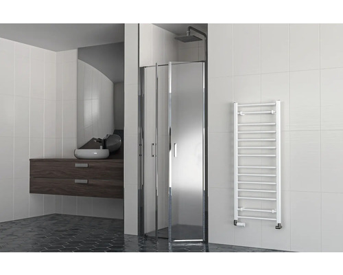 Radiateur de salle de bains Rotheigner STANDARD 900 x 500 mm blanc alpin raccordement des deux côtés en bas Salle de bains moderne avec cabine de douche, lavabo sur meuble bas et radiateur