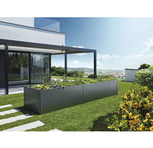 Jardinière surélevée rectangulaire en métal dans le jardin
