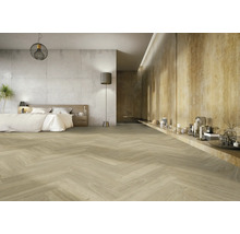 Chambre lumineuse avec parquet en chevrons et aménagement simple