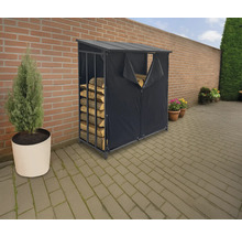 Holzlagerregal mit Abdeckung im Aussenbereich zur Lagerung von Brennholz.