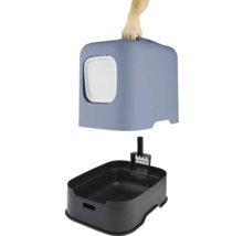Katzentoilette mit Haube, Schaufel und Hand am Griff