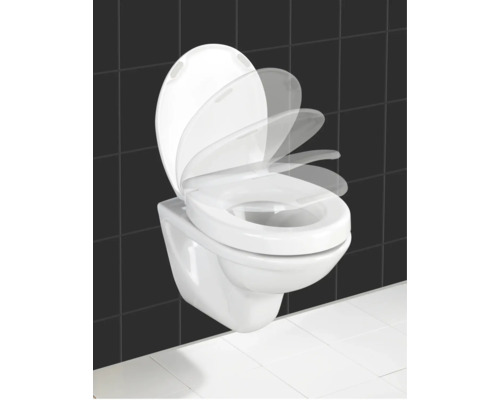 WC suspendu à fond creux avec abattant à fermeture ralentie dans une salle de bains