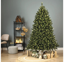 Sapin de Noël avec éclairage et cadeaux dans un salon décoré pour les fêtes.