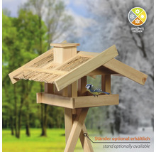Vogelhaus aus Holz mit Ständer und Ganzjährig Füttern Symbol