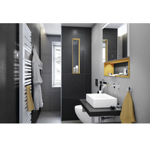 Salle de bains moderne avec lavabo, toilettes et sèche-serviettes