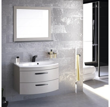 Modernes Badezimmer mit Waschtischunterschrank, Spiegel und Dusche