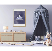 Chambre d'enfant avec ciel de lit, commode et tableau mural encadré