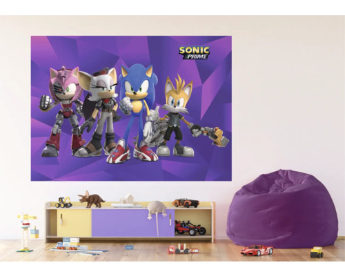 Kinderzimmer mit Sonic Prime Wandbild, Kommode und Sitzsack