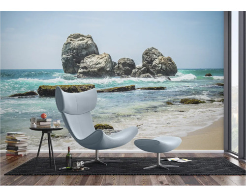 Fototapete mit Strandmotiv, Felsen im Meer und Inneneinrichtung