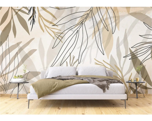 Chambre avec papier peint botanique à feuilles