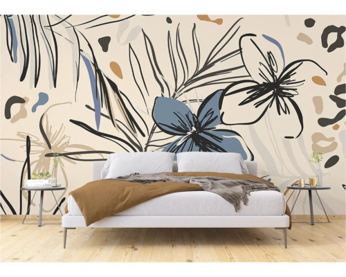 Chambre à coucher avec papier peint photo à motif végétal