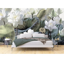Chambre à coucher avec papier peint photo à motif floral de fleurs de lotus