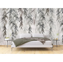 Chambre à coucher avec papier peint photo à motif de feuilles