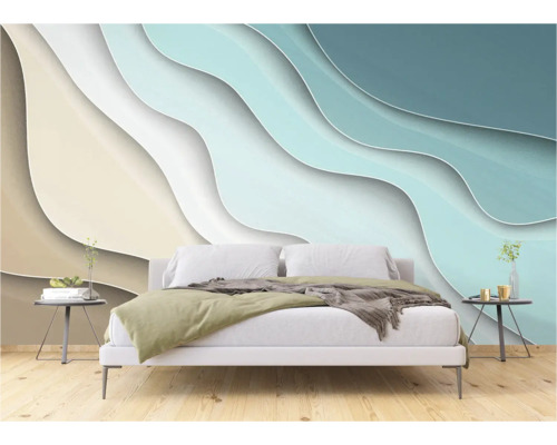 Chambre à coucher avec papier peint photo à motifs de vagues