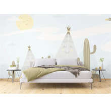 Chambre à coucher avec fresque murale avec des tipis et des cactus