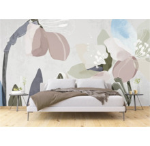Chambre avec papier peint à motif floral abstrait