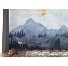 Wohnzimmer mit Wandbild, Sessel, Teppich und Beistelltisch
