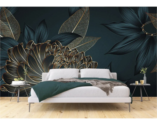 Chambre à coucher avec papier peint photo à motif floral