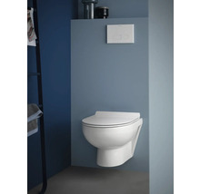 WC suspendu dans une salle de bains avec plaque de commande
