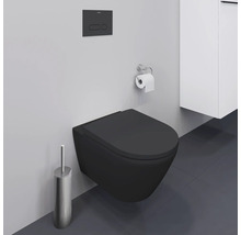 WC suspendu noir avec porte-papier toilette et brosse de toilette