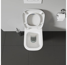 Image de toilettes avec couvercle ouvert et distributeur de papier toilette