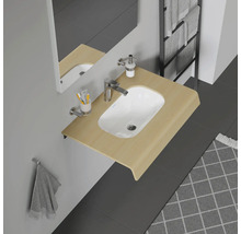 Salle de bain moderne avec lavabo, miroir et sèche-serviettes