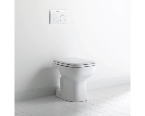 WC sur pied avec plaque de commande au mur