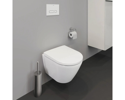 WC suspendu avec brosse de toilette et support papier