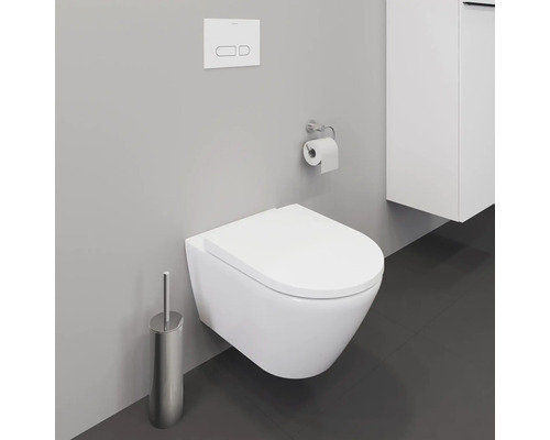 WC suspendu avec support papier toilette et brosse de toilette