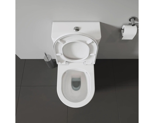 Photo de toilettes vues du dessus avec siège de toilette ouvert