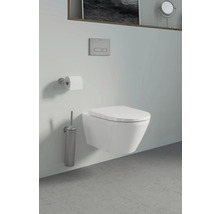 WC suspendu avec brosse de toilette et porte-papier toilette