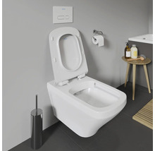 WC suspendu avec bride ouverte et siège de WC dans une salle de bains
