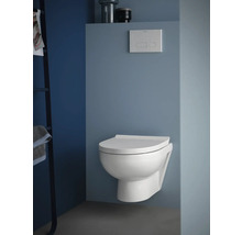 WC à fond creux suspendu dans salle de bains avec plaque de commande