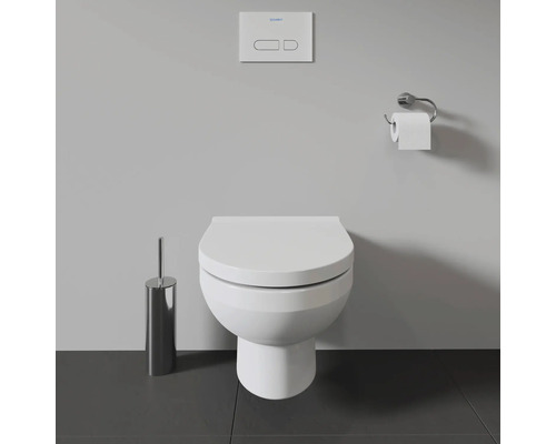 WC suspendu avec commande de chasse d'eau, porte-papier toilette et brosse de toilette