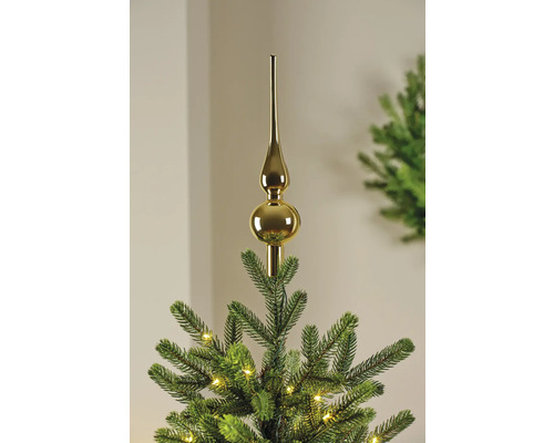 Weihnachtsbaumspitze Glas Ø 5 cm H 28 cm gold glänzend Goldfarbene Christbaumspitze auf einem Weihnachtsbaum