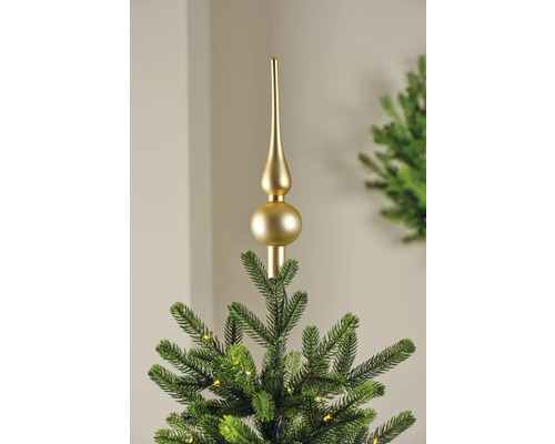 Weihnachtsbaumspitze Glas Ø 5 cm H 28 cm gold matt Goldener Baumspitzenaufsatz auf einem Weihnachtsbaum