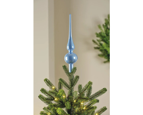 Weihnachtsbaumspitze Glas Ø 5 cm H 28 cm lila glänzend Blauer Christbaumspitzenschmuck auf einem Weihnachtsbaum