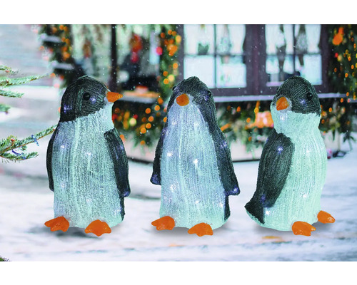 Trois figurines de pingouins avec éclairage pour la décoration de Noël